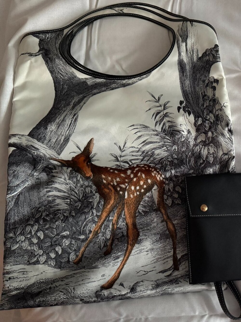 BURBERRY Deer Print Packaway Pocket Tote with Matching Leather Pouch